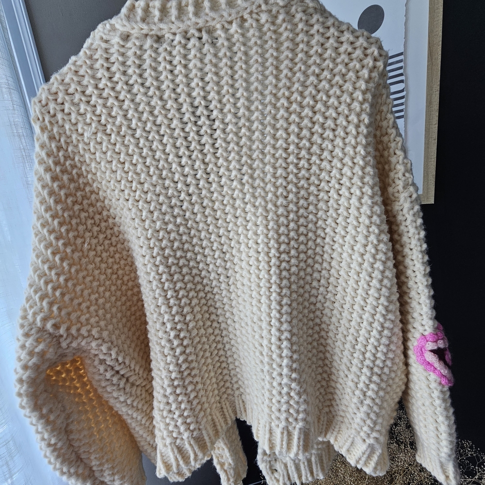 Women's Cream Sweater with Pink Accents - Picture 2 of 7